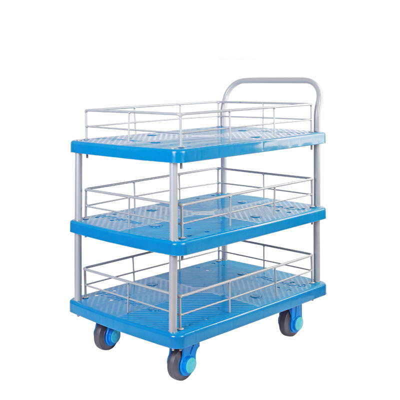 Triple-Layer Plastic Hand Trolley With Guardrail-PLA200-T3-HL3