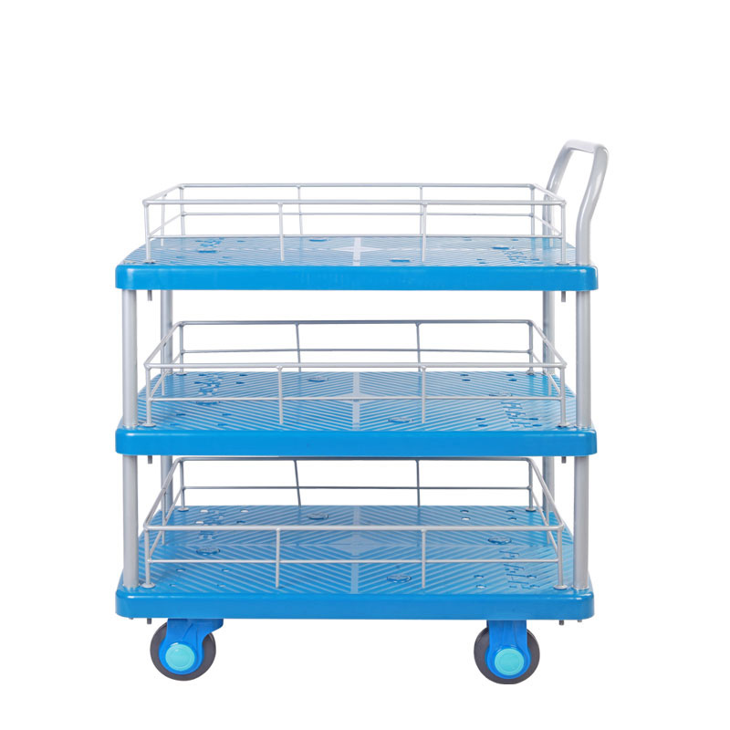 Triple-Layer Plastic Hand Trolley With Guardrail-PLA250-T3-HL3