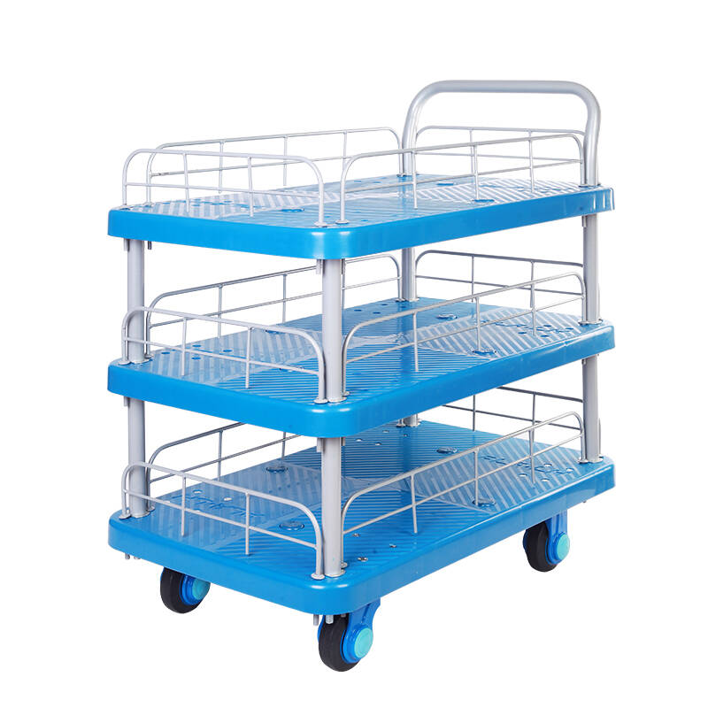 Triple-Layer Plastic Hand Trolley With Guardrail-PLA300-T3-HL3