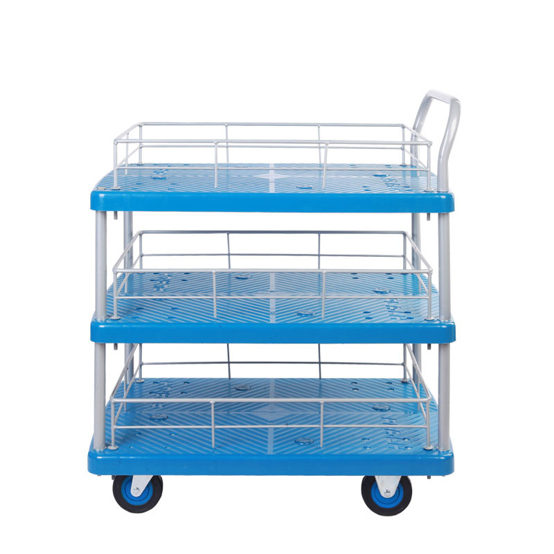 Triple-Layer Plastic Hand Trolley With Guardrail-US300R-T3-HL3