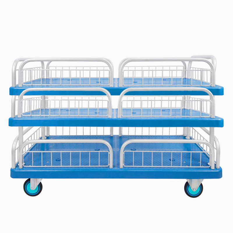 Triple-Layer Plastic Hand Trolley With Guardrail-PLA400Y-T3-HL3