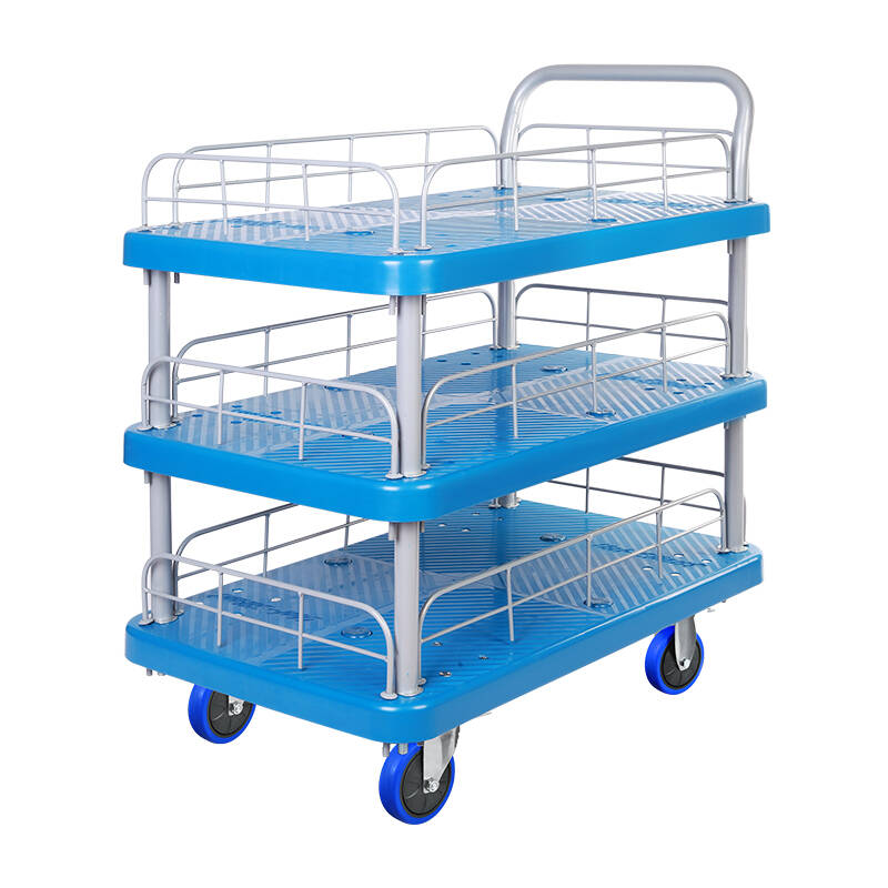 Triple-Layer Plastic Hand Trolley With Guardrail-US300P-T3-HL3