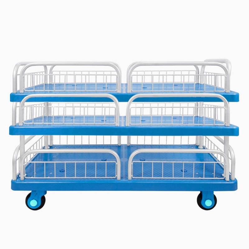 Triple-Layer Plastic Hand Trolley With Guardrail-PLA400-T3-HL3-D